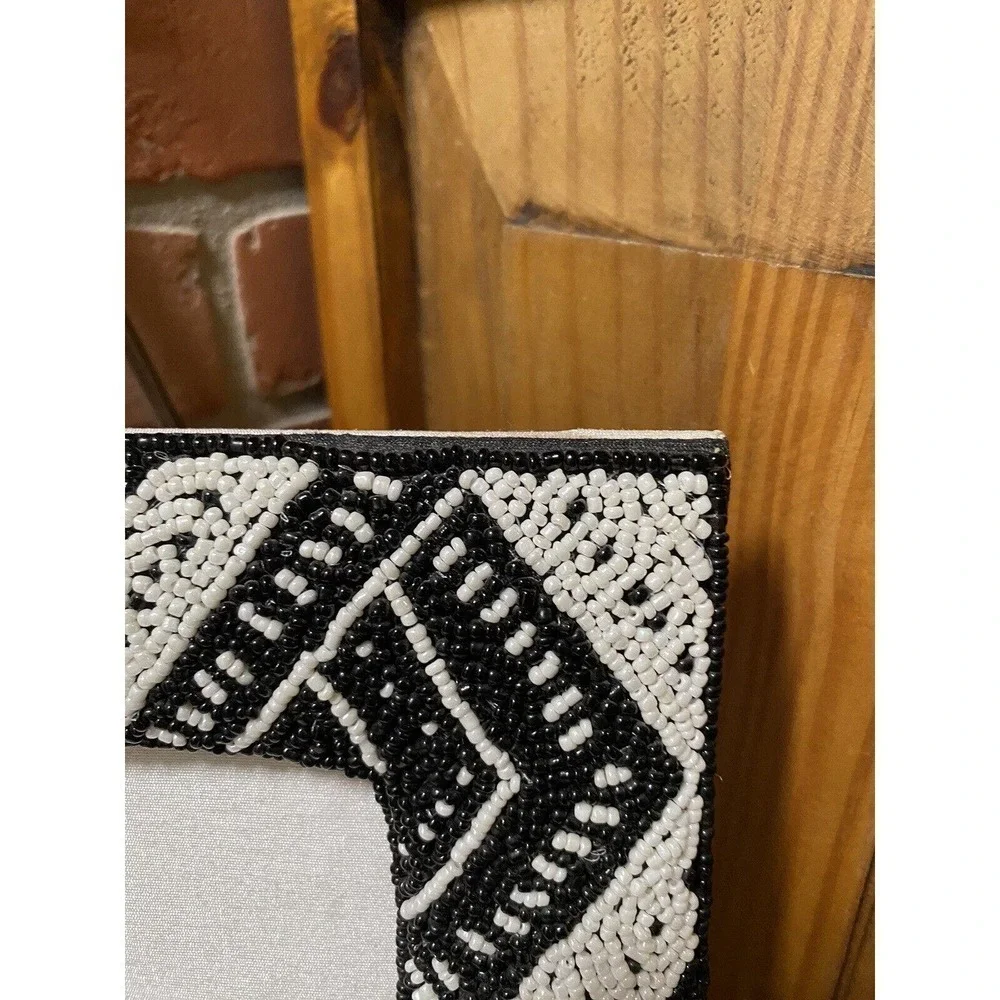 Asian‎ Beaded Frame. Handcrafted Black & White. 8X10